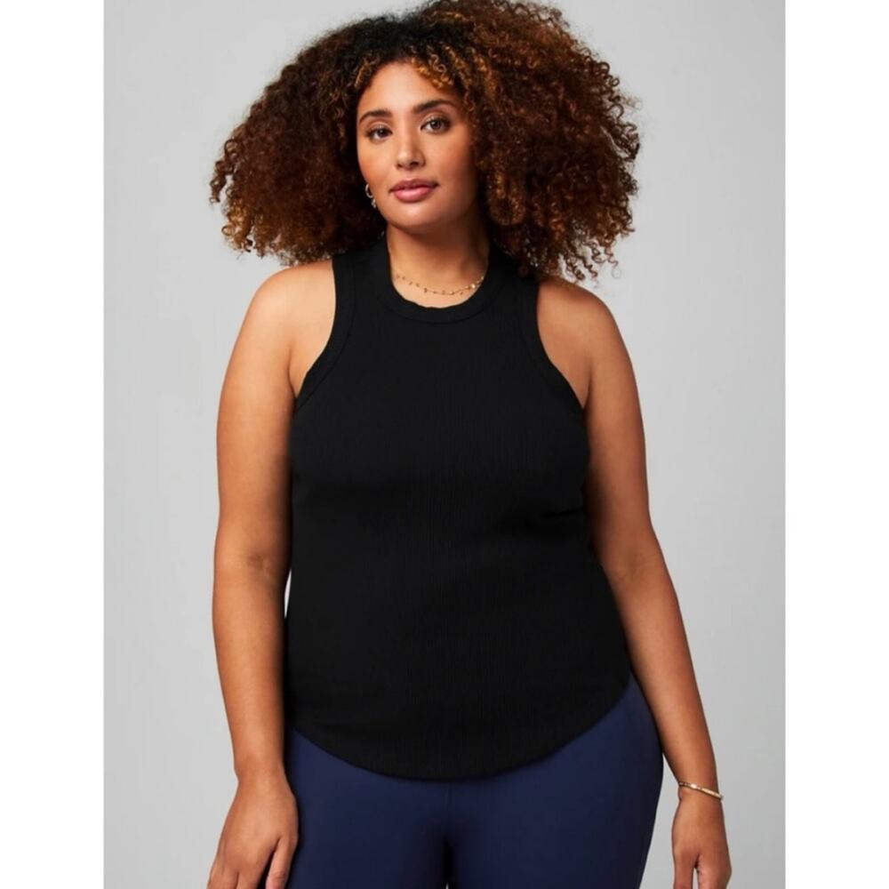 New Fabletics Black High Neck Rib Built-in Bra Tank